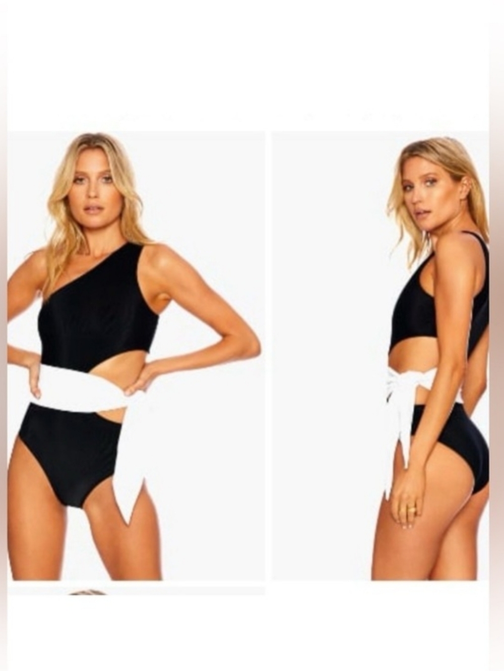 Beach Riot Black Carlie One‎ Shoulder Belted  Piece Swimwear Black.white